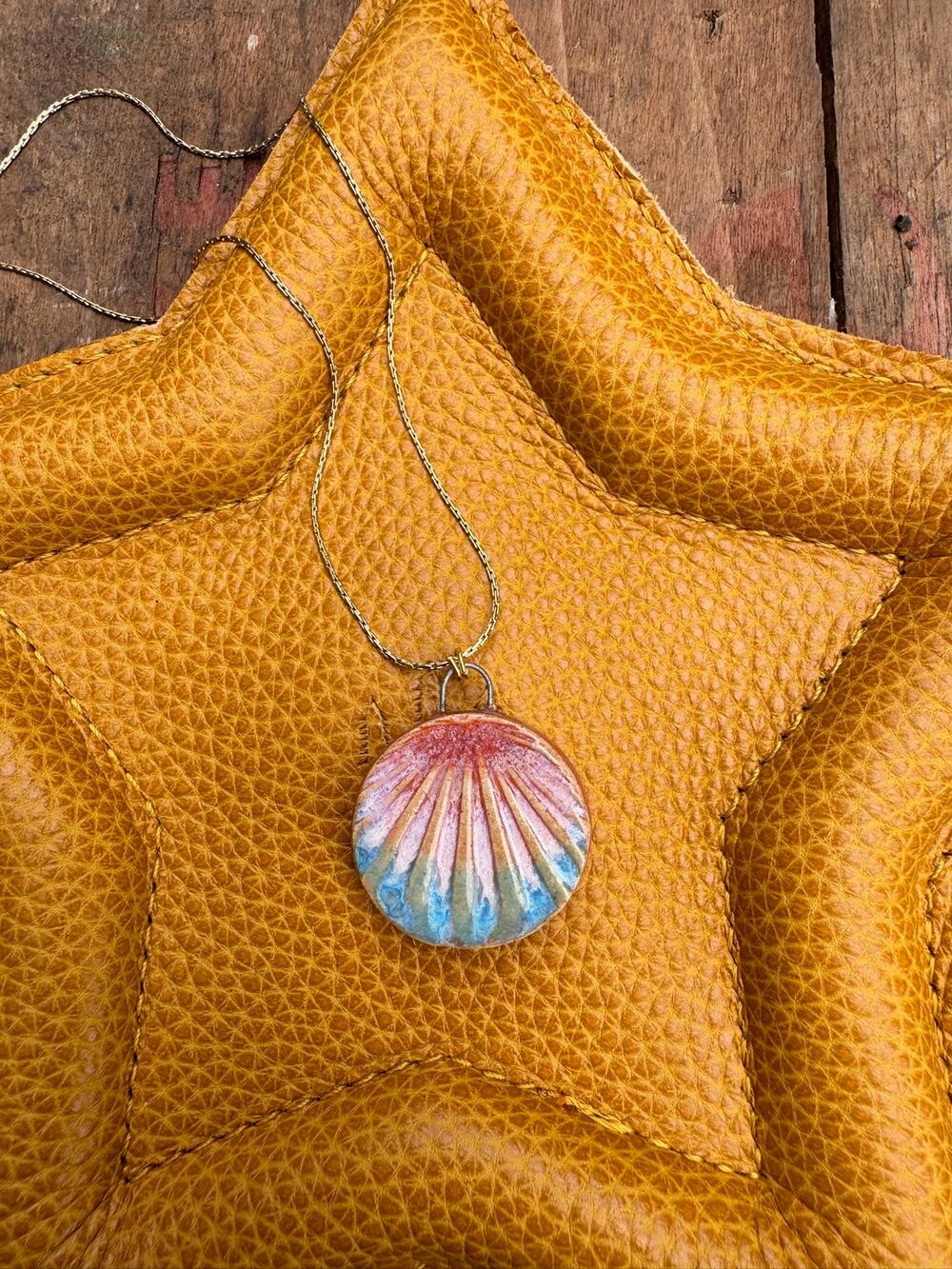 Sunrise Kiln Fired Ceramic Necklace Ceramic Round Pendant Jewelry Necklace
